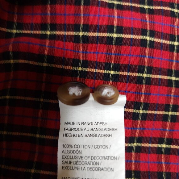 Izod Mens Red Plaid Long Sleeve Button-Down Cotton Shirt M - Picture 6 of 7